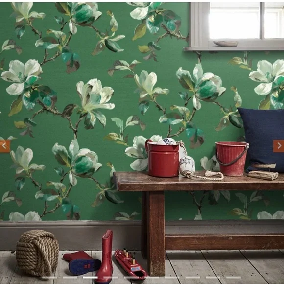 New Anthropologie Carl Robinson Sherbourn Green Magnolia Floral Vinyl Wallpaper