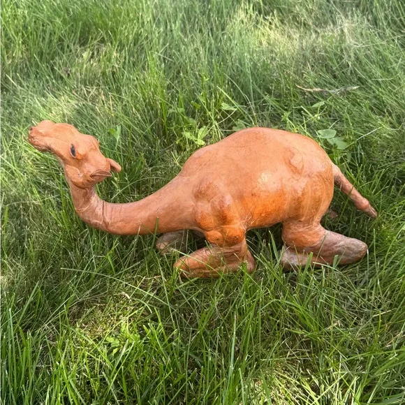 Handcrafted Tan Leather Covered Camel Decor