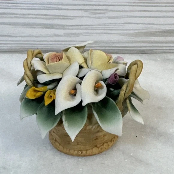 Vintage Genuine Capodimonte Rose Basket Flowers 3x2