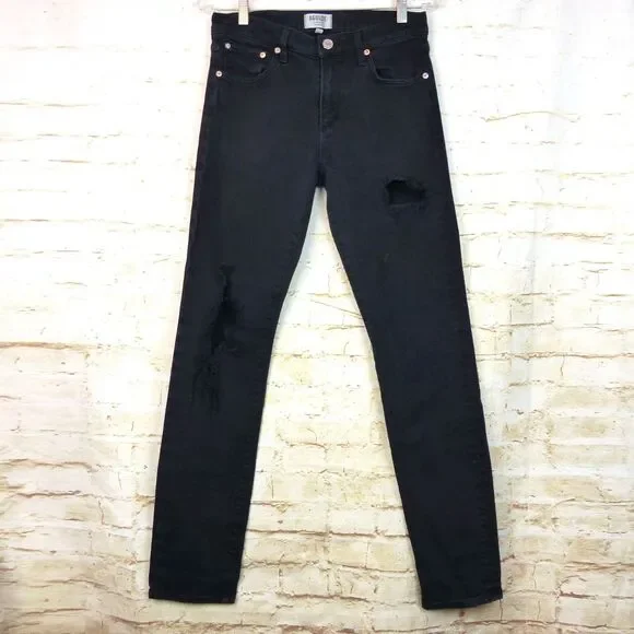 AGOLDE Jeans Mens 30x30.5 Black Distressed Ripped Skinny A606-2071 Punk Grunge