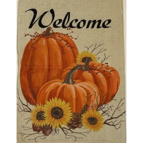 Welcome Garden Flag With Pumpkins & Sunflowers 12