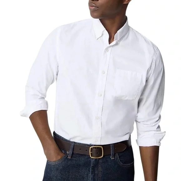 J. Crew Slim Fit Flex Washed Solid Men's White Button-Up Cotton Shirt NWT XXL