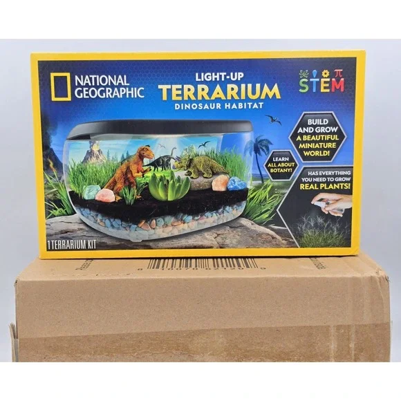 NEW Dinosaur Habitat Light-Up Terrarium Kit for Kids with Plants and Gemstones