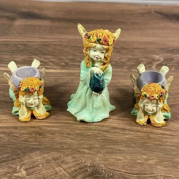 Miniature Whimsical Fairy Pixie figurines Fantasy Garden Floral Set of 3