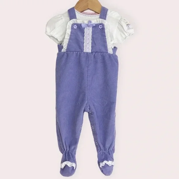 Vintage‎ Health-Tex matching set lavender footie overalls w/ clown tee 3 months