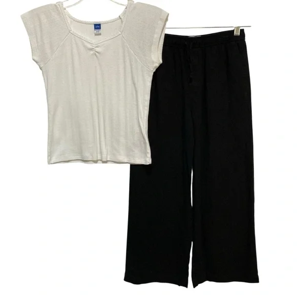 Old Navy Cream Ribbed Tee & Black Wide-Leg Pull-On Pants Kids Set Size Large