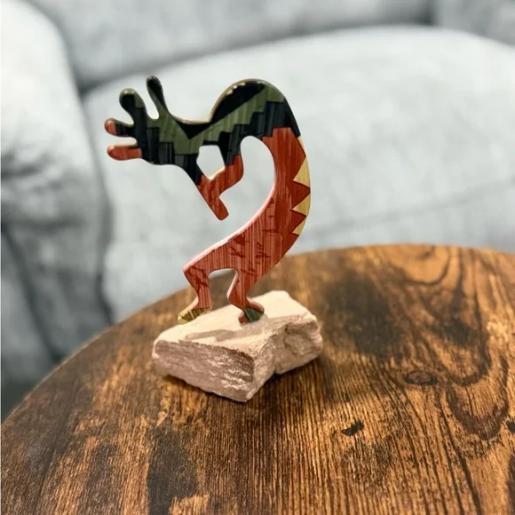 LazArt Kokopelli metal & sandstone sculpture-Southwestern fertility deity.