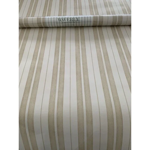 Waverly Wide Stripes Wallpaper Beige & Off White 5501400 27 In. x 9 Yds.