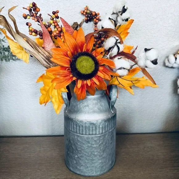 Fall Rustic Metal Farmhouse Sunflower Floral Arrangement