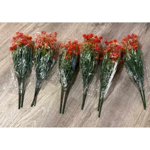 6 Pack Artificial Orange Yellow Flower Bouquets 12 Inch Faux Floral Stems‎ NEW