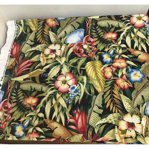 Bloomcraft Screen Printed Bloomgard Soil Resistant Tropical Floral Fabric 2 Yd
