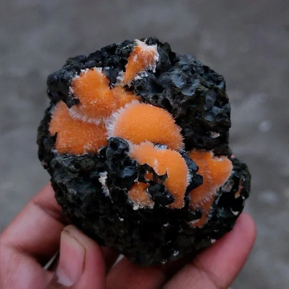 Orange Thomsonite Balls On Matrix, Natural Mineral Specimen From India