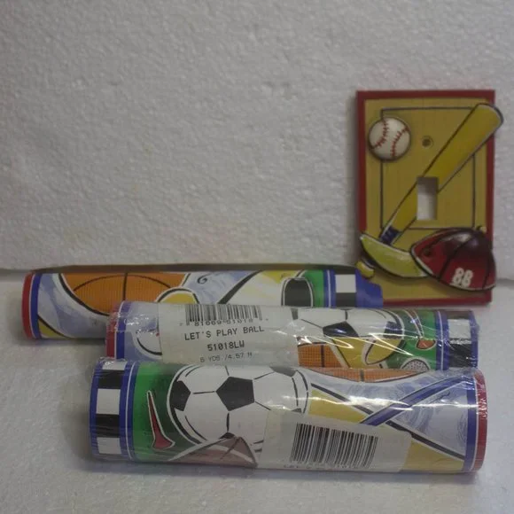 Decorative Wall Border and Light Switch Cover Let's Play Ball