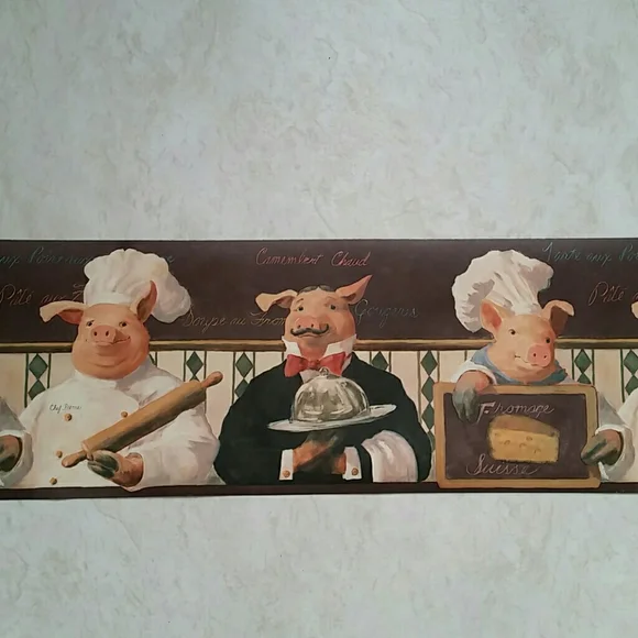 Wallpaper Border - French Chef Pigs Brown