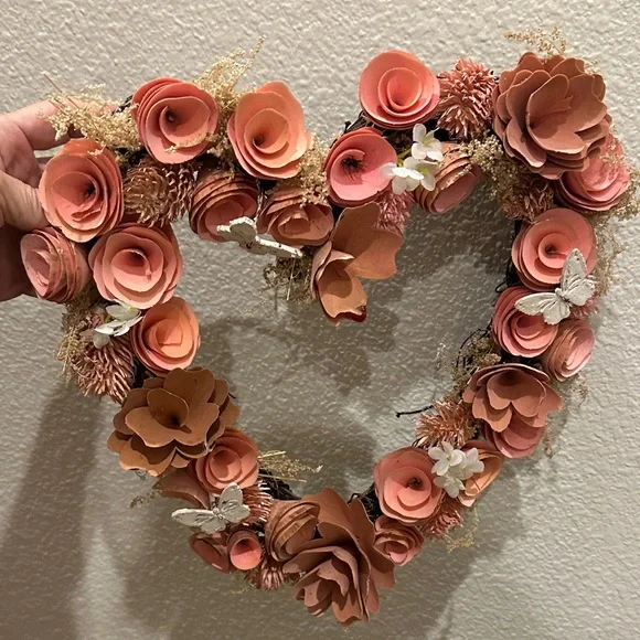 Handmade Boho Heart Wreath | Blush Pink Floral Wall Decor Rustic Cottagecore