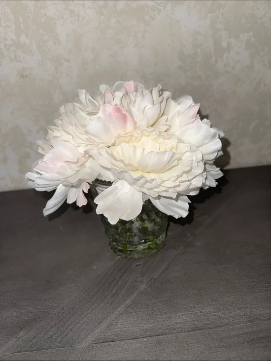 White and Blush Artificial Peony Arrangement in Glass Vase