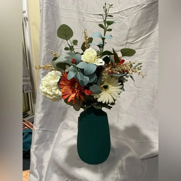 Vibrant Handmade Floral Arrangement in Green Vase