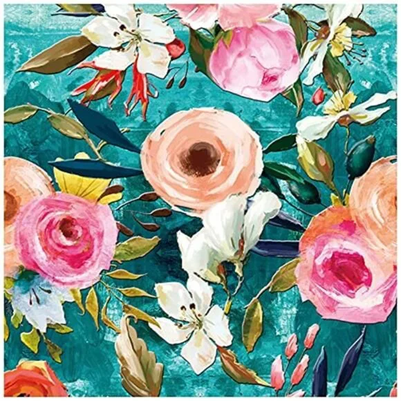 Floral Peel and Stick Wallpaper Teal Green/Pink Removable, 17.7in x 6.5ft