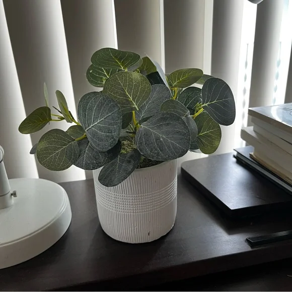 faux eucalyptus white potted plant