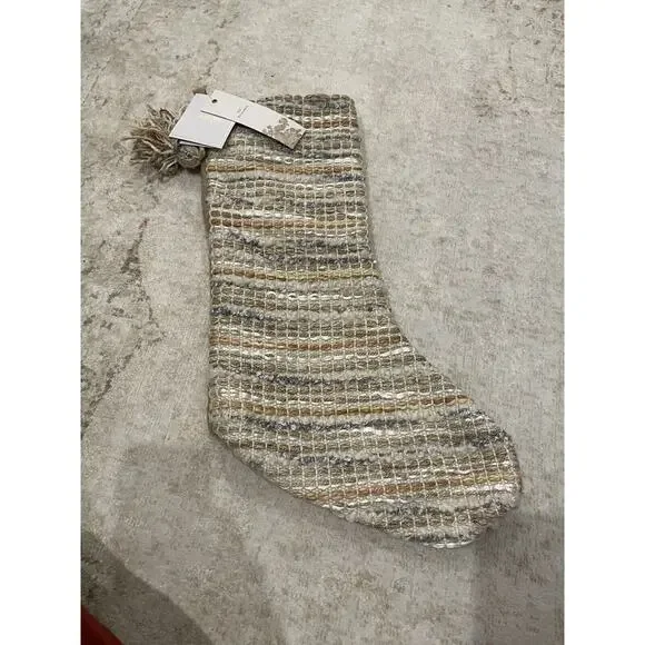 NWT Shabby Chic‎ Gold Beige 22” Tweed Christmas Stocking Tassel