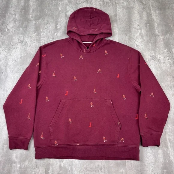 Air Jordan Basketball Hoodie Mens Large Red AOP Pullover Sports Sweatshirt Y2K