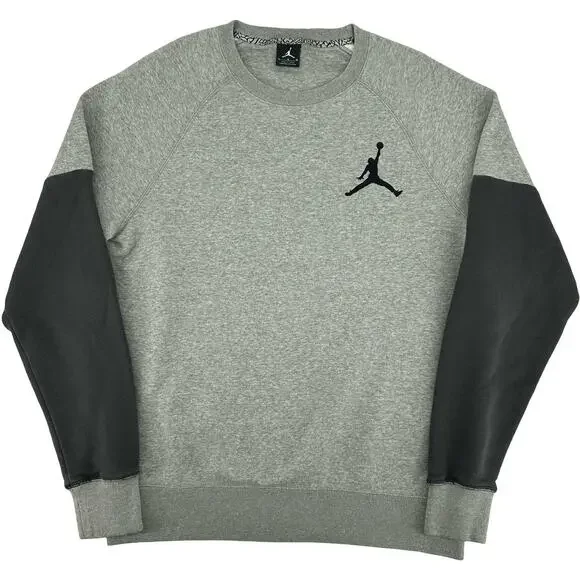 VTG Men's Grey Black Nike Jordan Jumpman Varsity Fleece Crewneck Sweatshirt Sz L