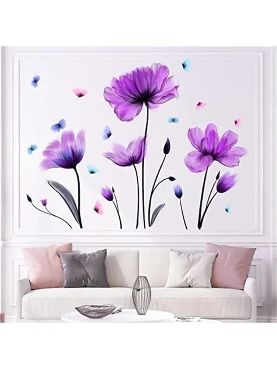 Purple Floral Wall Decal Removable Flower Wall Sticker