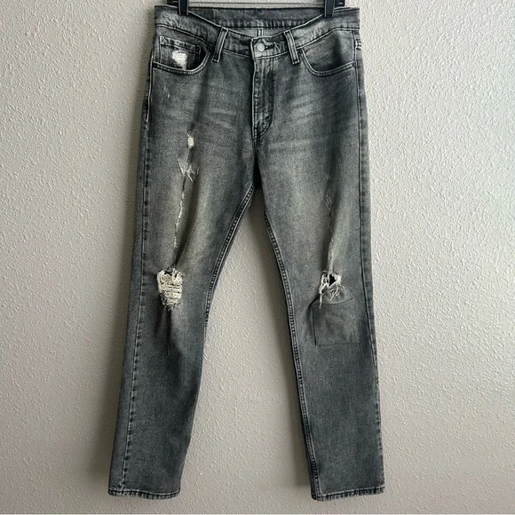 Levi’s 511 Slim Fit Gray Black Distressed Patched Knee stretch Jeans‎