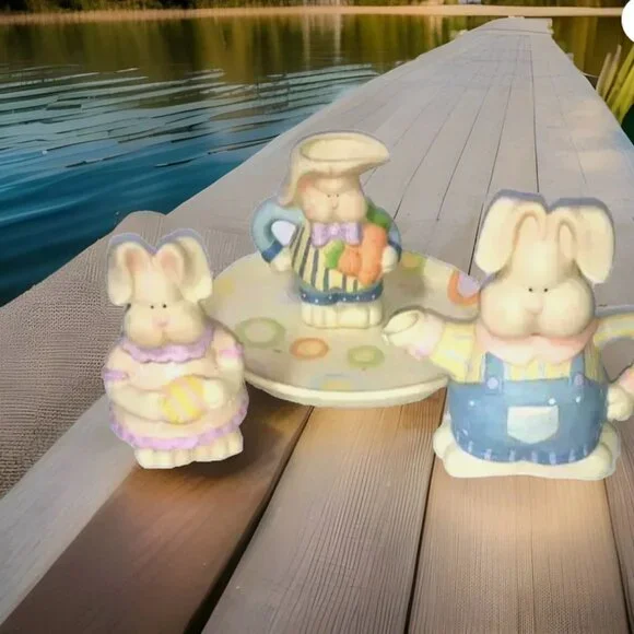 Easter Bunny Teapot Set Pastel Spring Rabbit Ceramic Colorful Holiday Décor