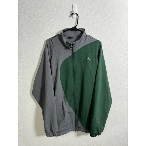 Vintage‎ Nike Jordan Jacket Mens Large Gray Green Track Full Zip Jumpman 2005