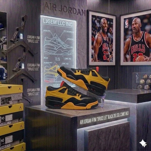 Nike Air Jordan 4 Retro RM Bruce Lee Black Del Sol Comet Red FQ7939-007 12M VNDS