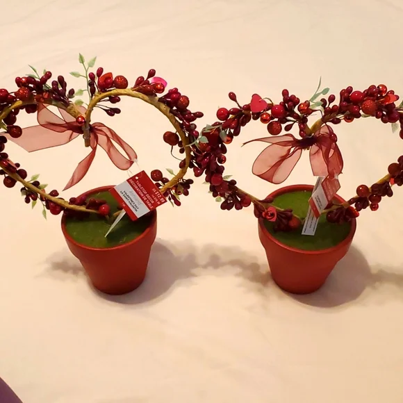 2 Berry Potted Hearts Tabletop Decor