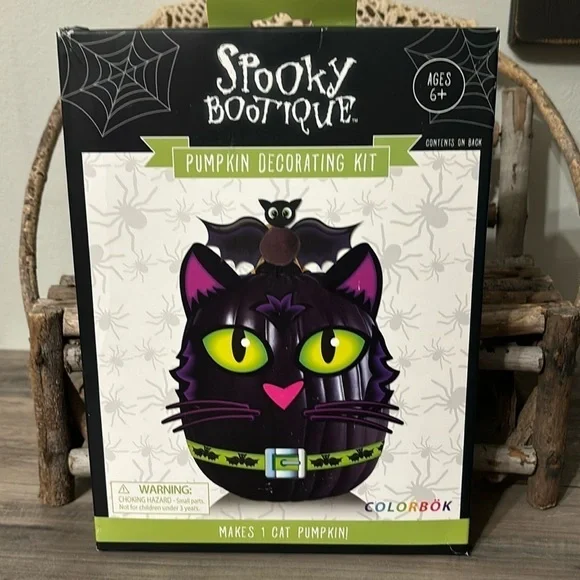 NIB SPOOKY BOOTIQUE BLACK CAT & BAT PUMPKIN DECORATING CRAFT KIT