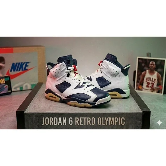 Air Jordan 6 Olympic Retro USA Paris 2024 White Navy Red High 384664-130 Size 11
