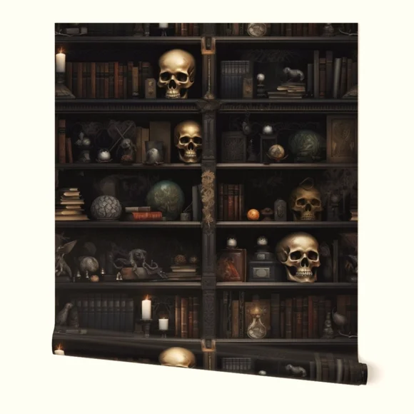 Moody Gold Skull Wallpaper- 1 Roll- Dark Gothic Wall Decor