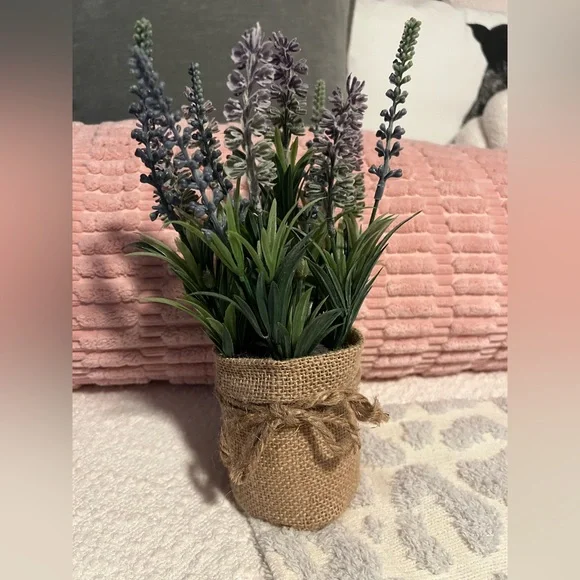 Rustic Lavender Faux Plant in Burlap Pot