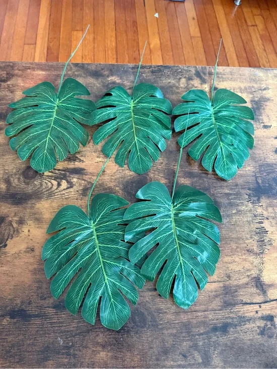 Set of 5 Faux Monstera Leaves - Green