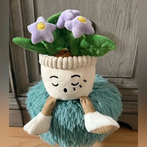 Plush Flower Pot with Green Leaves