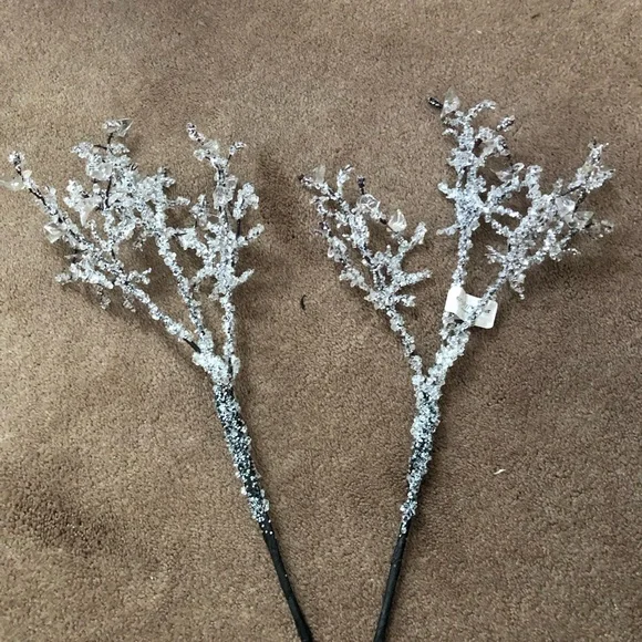 2 pc brown branches w/ winter ice crystal Silver White