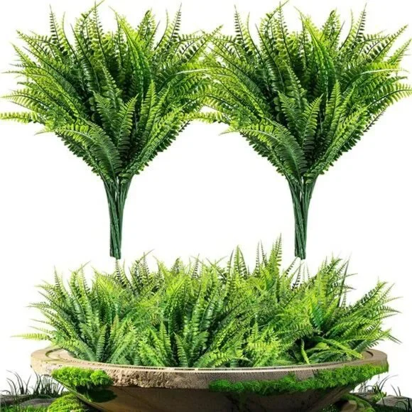 Artificial Fern Plants UV Resistant Outdoor Indoor Faux Greenery Decor Set of 10