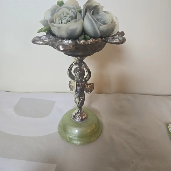 Silver and Green Cherub Home Decor