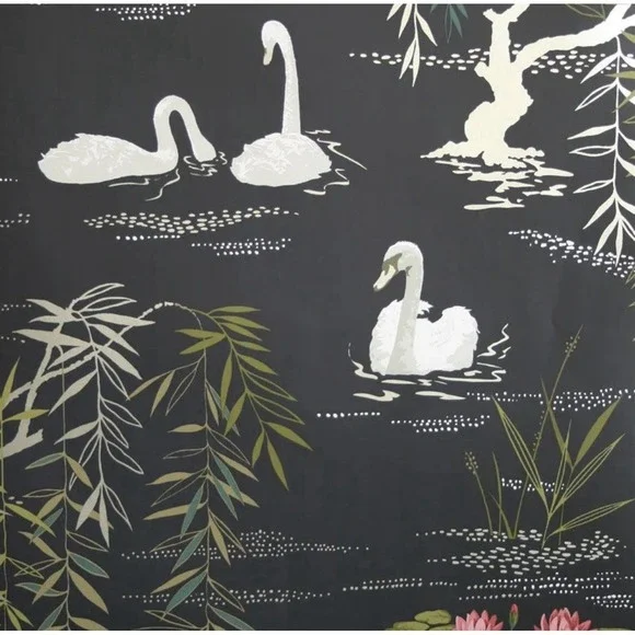 Nina Campbell Swan Lake Wallpaper Roll NCW4020-04 New Sealed Designer Black Gold