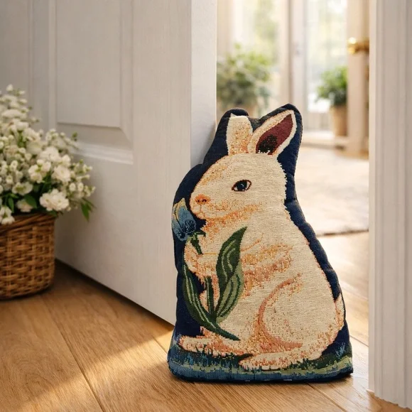 Vintage Bunny Rabbit Tapestry Doorstop Cottagecore Decor