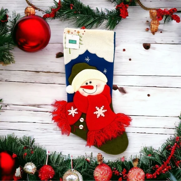 3D Snowman Santa Christmas Stocking Holiday Home Decor Hooked NWT