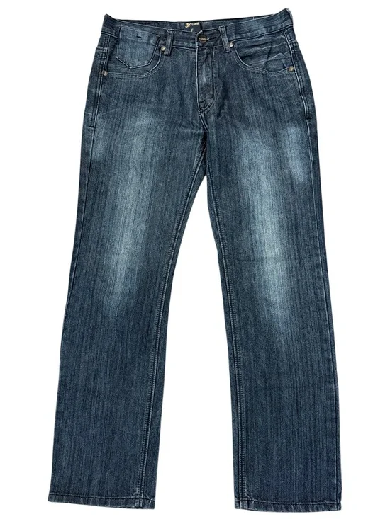FUSAI Straight Leg Jeans 32x32 Dark Wash Embroidered Pocket Y2K Denim Fits 30x30