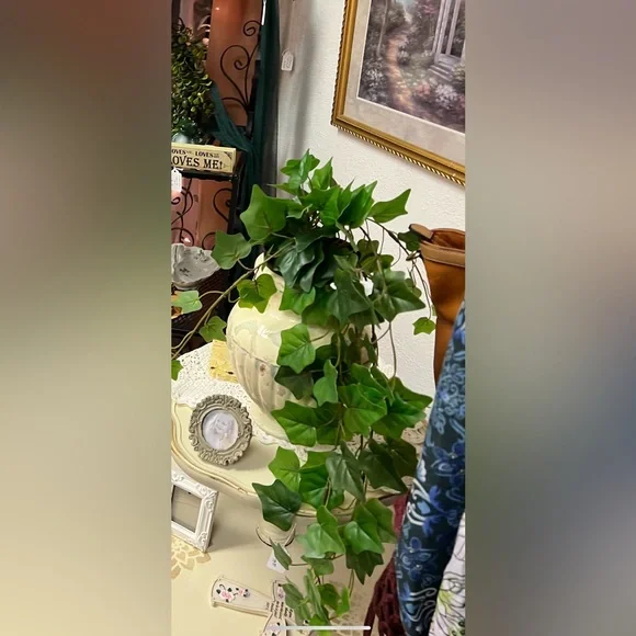 Faux Green Plant in Cream Vase!