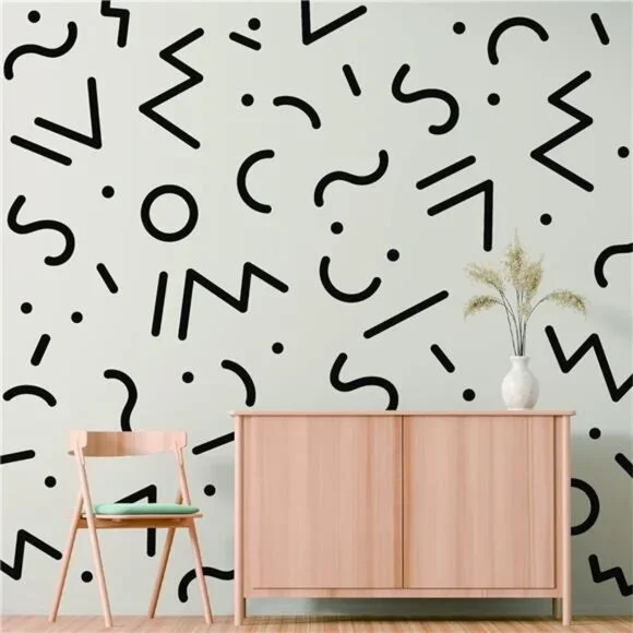 Black Geometric Wall Decals Vinyl Peel Stick Modern Abstract Lines Dots Circle A