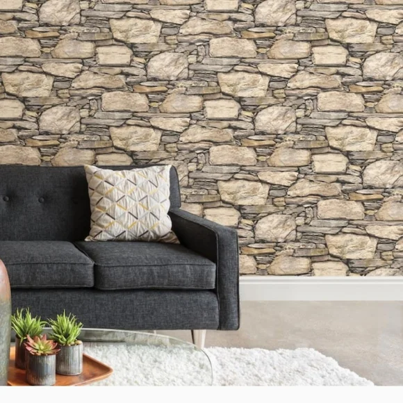 NuWallpaper Brown Vinyl Stone Self-Adhesive Wallpaper