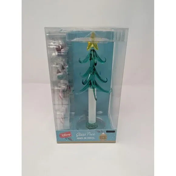 Disney Lilo Stitch Glass Table Top Christmas Tree 13pc Ornaments NEW IN BOX 2024