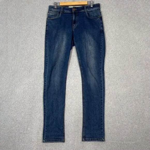 Barbell Apparel Mens 30 Slim Fit Straight Leg Jeans Blue Stretch Denim